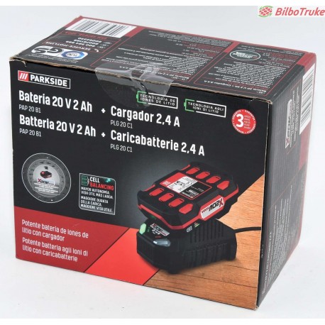 BATERIA DE IONES DE LITIO PARKSIDE 20V 2AH CON CARGADOR 2,4A