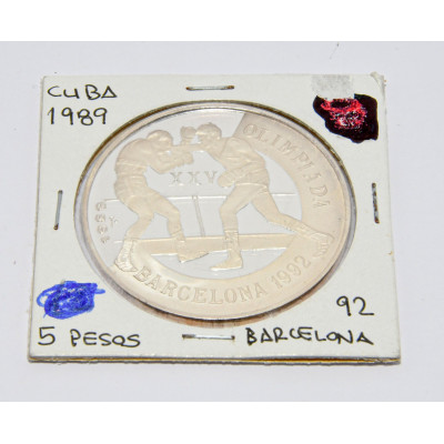 MONEDA PLATA BARCELONA 92 CUBA 5 PESOS