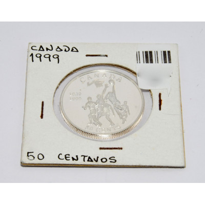 MONEDA 50 CENTIMOS CANADA 1999 BALONCESTO PLATA