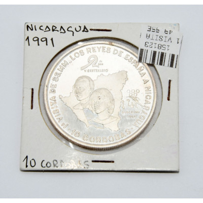 MONEDA 10 CORDOBAS 1991 VISITA REYES A NICARAGUA PLATA