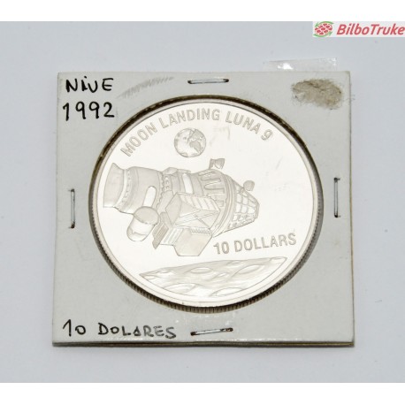 MONEDA 10 DOLARES MOON LANDING LUNA 9 1992 PLATA