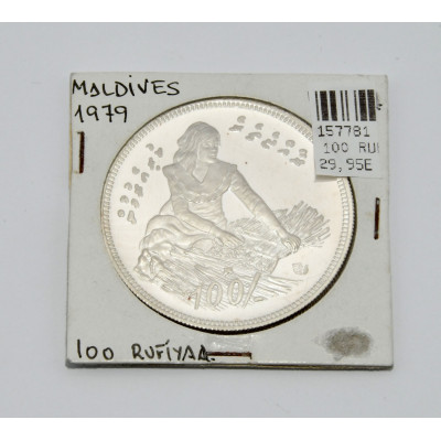 MONEDA MALDIVAS 100 RUFIYA 1979 PLATA