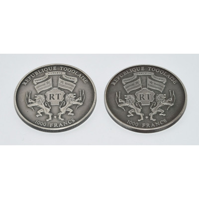 PAREJA MONEDAS TOGO 1000 FRANCOS DEPORTES ANTIGUOS PLATA