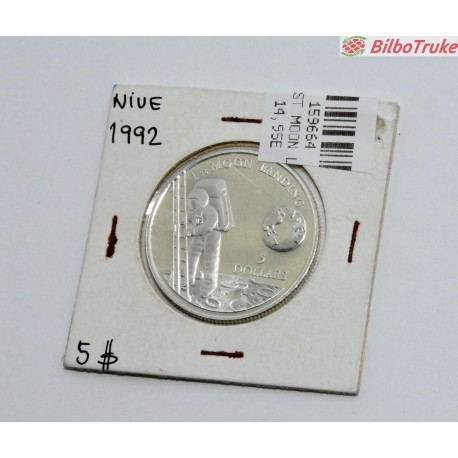 MONEDA 5 DOLARES 1ST MOON LANDING 1992 PLATA