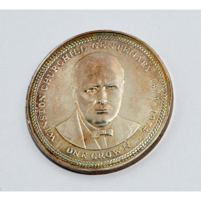 MONEDA 1 CORONA CHURCHILL 1974 PLATA
