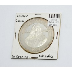 MONEDA 10 FRANCOS CONGO JESUS MILLENIUM PLATA