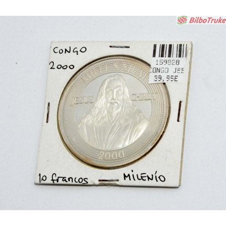MONEDA 10 FRANCOS CONGO JESUS MILLENIUM PLATA