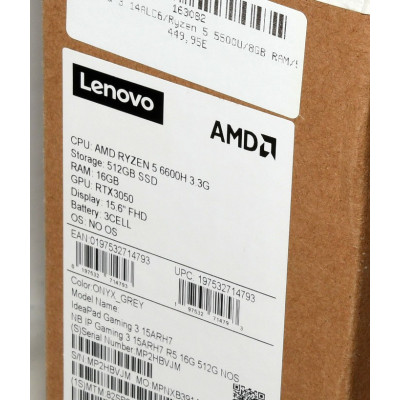 PORTATIL GAMING LENOVO IDEAPAD GAMING 3 15ARH / 512GB SSD / 16GB RAM / RTX 3050