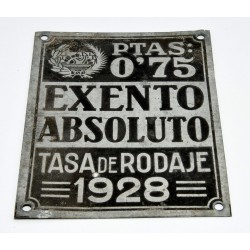 CHAPA TASA DE RODAJE 0.75 PTAS 1928