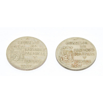 LOTE DOS PESETAS CONSEJO DE SANTANDER PALENCIA Y BURGOS 1937