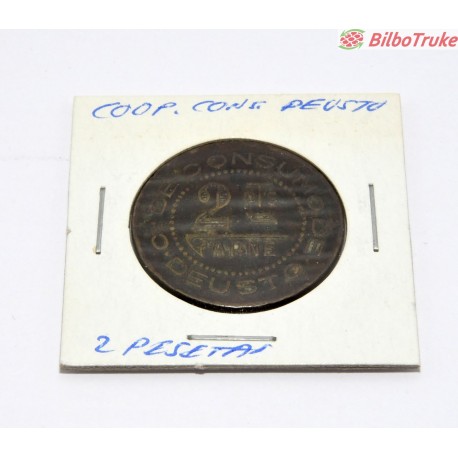 MONEDA COPPERATIVA DE CONSUMO DEUSTO 2 PESETAS CARNE