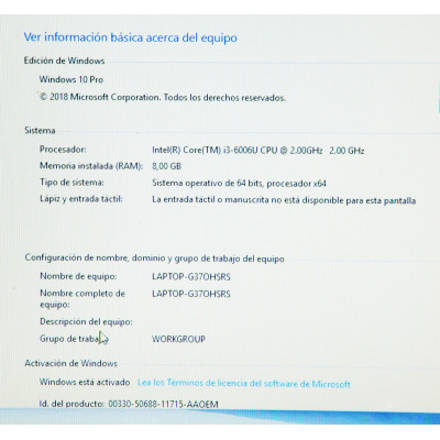NOTEBOOK HP 250 G6 I3-6006U 8GB RAM