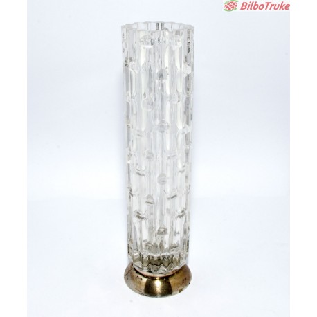 FLORERO CRISTAL CON BASE DE PLATA DE LEY