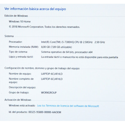 LAPTOP HP Pavilion Power 15-cb016ns i5 8 GB RAM  256 GB SSD