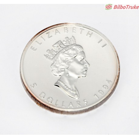MONEDA 5 DOLARES CANADA 1994 (PLATA 999 - UNA ONZA)