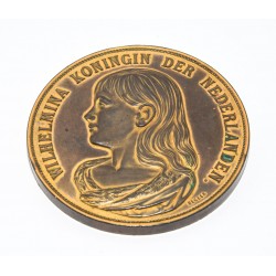 MEDALLA HOLANDESA BRONCE WILHEMINA KONINGIN DER NEDERLNADEN VOEDINGS TENTOONSTELLINS AMASTERDAM 1894