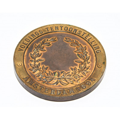 MEDALLA HOLANDESA BRONCE WILHEMINA KONINGIN DER NEDERLNADEN VOEDINGS TENTOONSTELLINS AMASTERDAM 1894