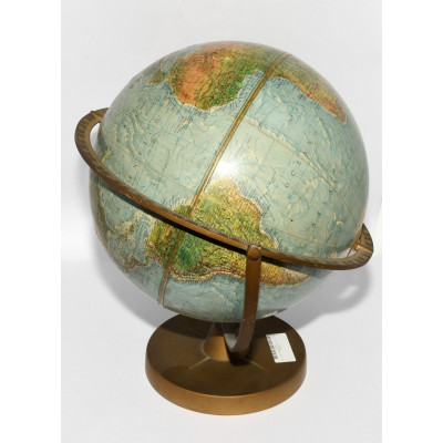 ANTIGUO GLOBO TERRAQUEO DOBLE EJE CON RELIEVE