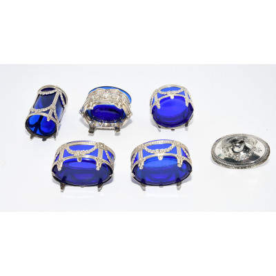 JUEGO AZUCARERO, ESPECIERO... PLATA Y CRISTAL AZUL COBALTO