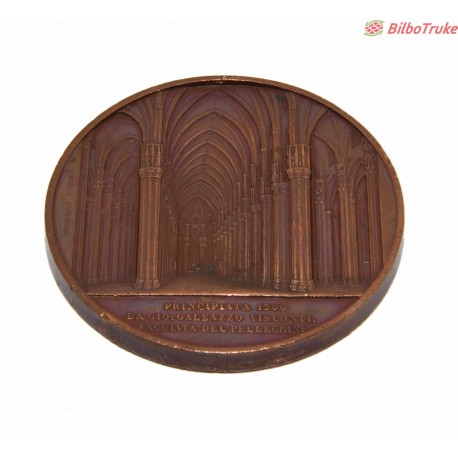 MEDALLA DE BRONCE PRINCIPIATA 1386 / DA GIO: GALEAZZO VISCONTI / FACCIATA DEL PELLEGRINI