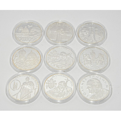 LOTE DE 9 MONEDAS DE PLATA PAPA JUAN PABLO II 151/1000