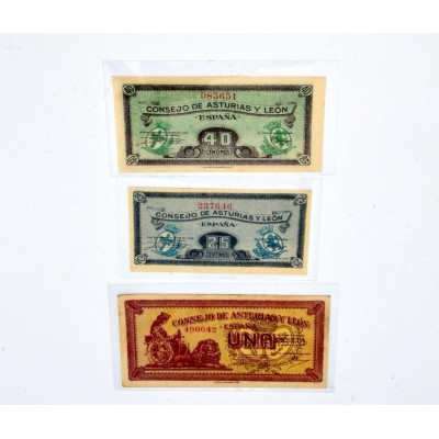 LOTE 3 BILLETES CONSEJO ASTURIAS Y LEON (GUERRA CIVIL)