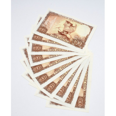 LOTE 10 BILLETES 100 PESETAS 1965 CONSECUTIVOS (SERIE 1M)
