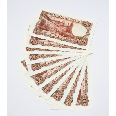 LOTE 10 BILLETES 100 PESETAS 1970 CONSECUTIVOS (SERIE X)