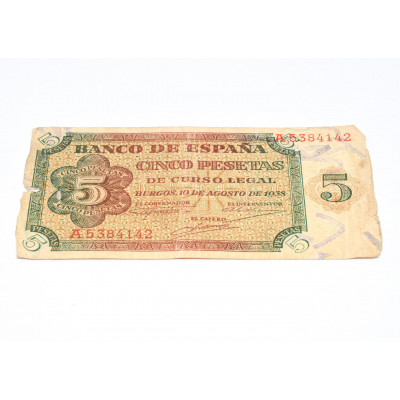 BILLETE 5 PESETAS BURGOS 1938 SERIE A