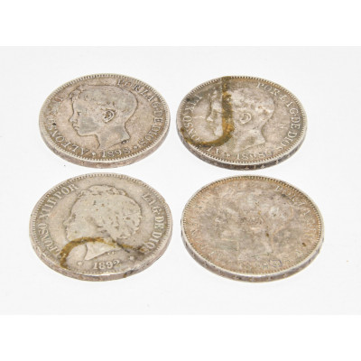 LOTE 4 MONEDAS DE PLATA ALFONSO XIII