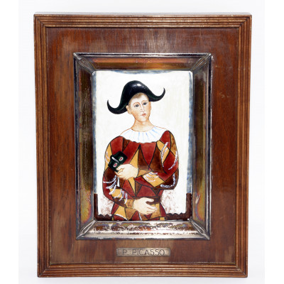 CUADRO ARLEQUIN - PICASSO - ESMALTADO EN MARCO DE PLATA