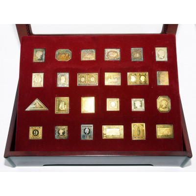 COLECCIÓN SELLOS "TESOROS FILATÉLOCOS DEL MUNDO"  DE PLATA CON BAÑO DE ORO