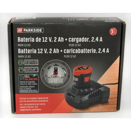 BATERIA 12V 2AH + CARGADOR 2.4A PARKSIDE
