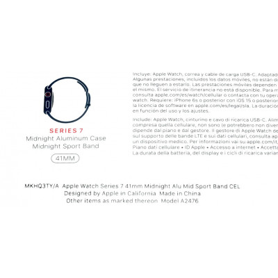 APPLE WATCH SERIES 7 41MM ALU CEL NEGRO