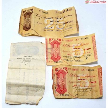 LOTE DE BILLETES 60 PESETAS 1936 BANCO BILBAO