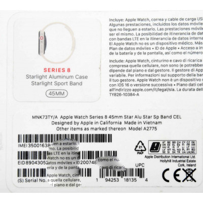 APPLE WATCH SERIES 8 45MM CEL ALUMINIO BLANCO