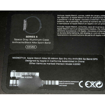 APPLE WATCH NIKE SERIES 5 A2093 ALU GPS 44MM NEGRO