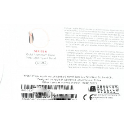 APPLE WATCH SERIES 6 ORO ROSA ALUMINUM 40MM CEL A2375