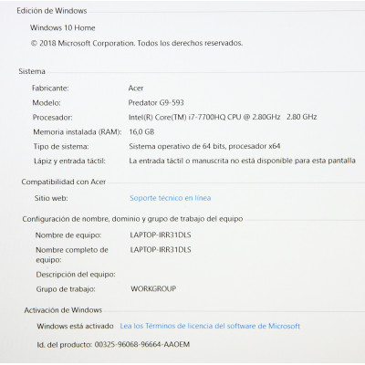 Pc Portatil Acer Predator 15 G9-593-71U0